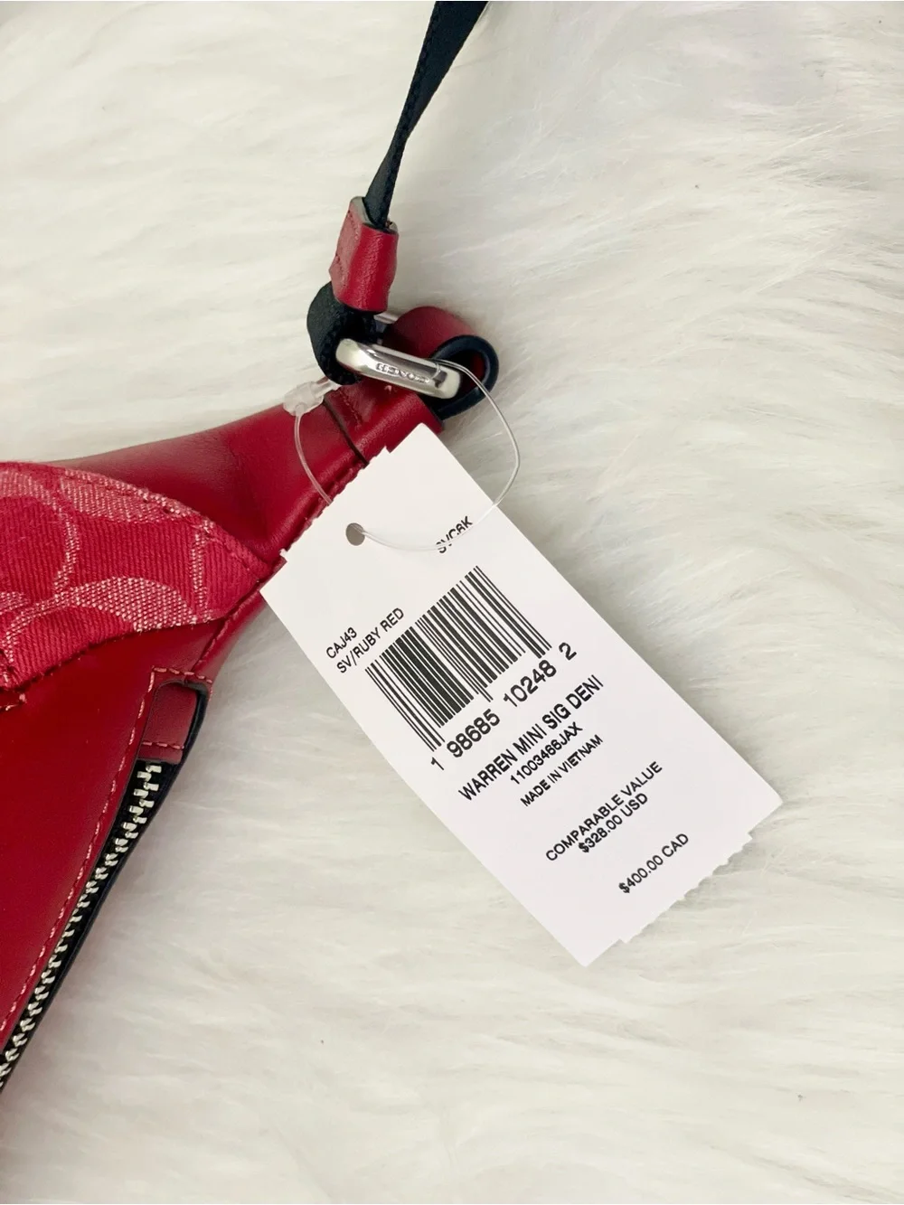 NWT Coach Warren Mini Signature Denim & Leather Belt Bag CAJ43 Ruby Red